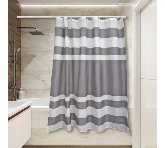 Изображение товара Штора для ванной Сантис тканевая 90 г/кв.м pe-209 серая горизонталь 180x180 см 020627