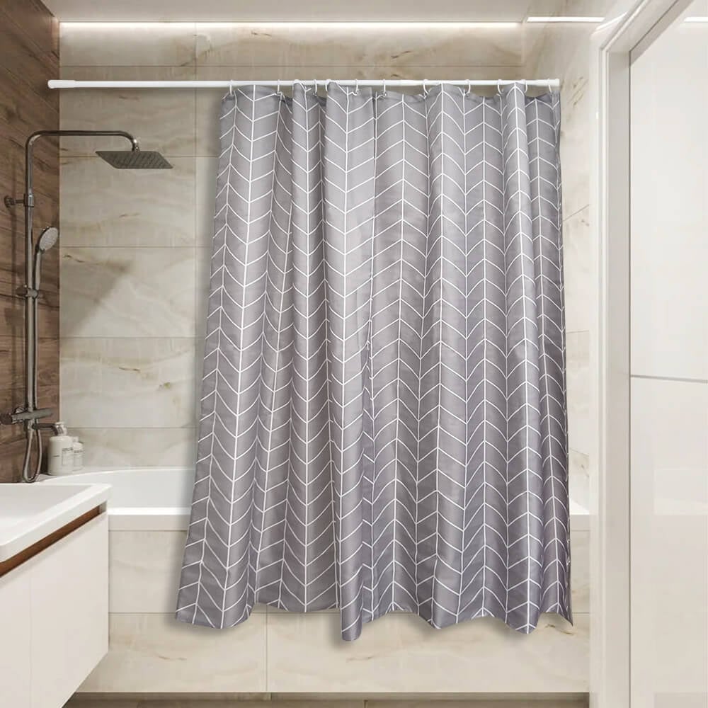 Изображение товара Штора для ванной Сантис тканевая 90 г/кв.м PE-211 серая елочка 180x180 см