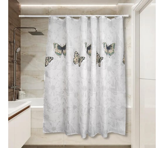 Изображение товара Штора для ванной Сантис тканевая 90 г/кв.м pe-213 бабочки 180x180 см 028514