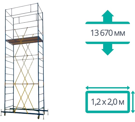 Изображение товара Вышка-тура + комплект комбинированных настилов ООО "ПК МДН-Пром" ВСРП - 13.670х2.0х1.2 м 6145