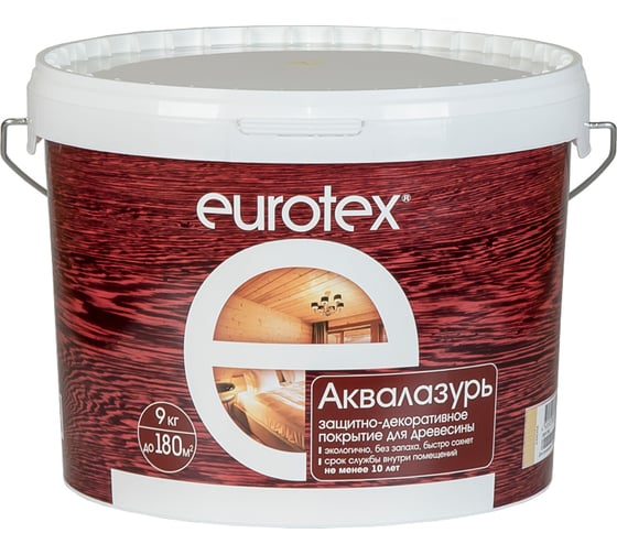 Изображение товара Защитно-декоративное покрытие для древесины Eurotex Аквалазурь ваниль, полуглянцевое, 9 кг 48785