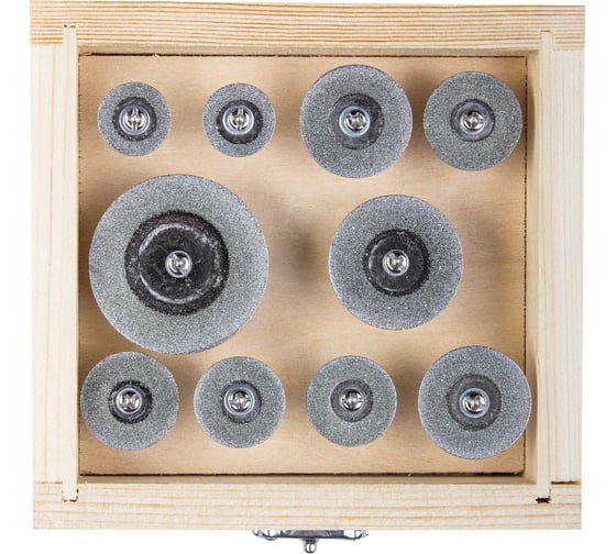 Изображение товара Набор алмазных отрезных мини-кругов диаметр 16-40 P200 хвостовик 3 мм, 10 предметов 33385-H10