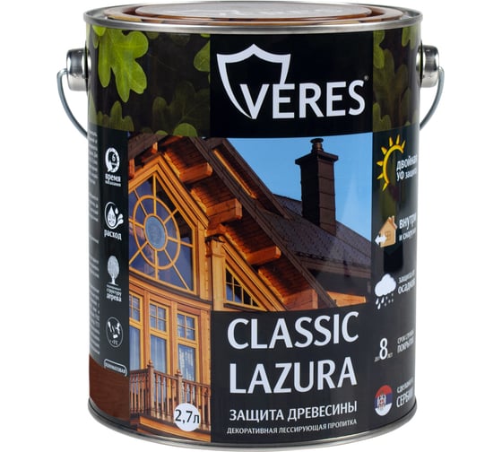 Изображение товара Пропитка Veres Classic Lazura №4 орех 2.7 л 1/4 42019