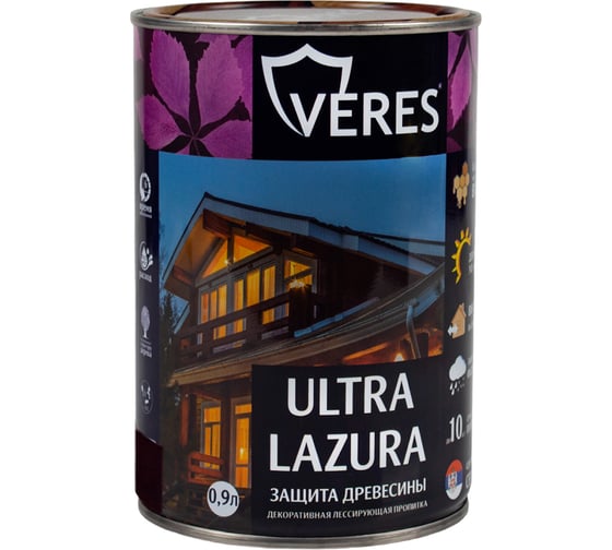 Изображение товара Пропитка Veres Ultra Lazura №9 палисандр 0.9 л 1/6 42034