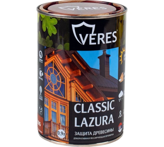 Изображение товара Пропитка Veres Classic Lazura №9 палисандр 0.9 л 1/6 42011