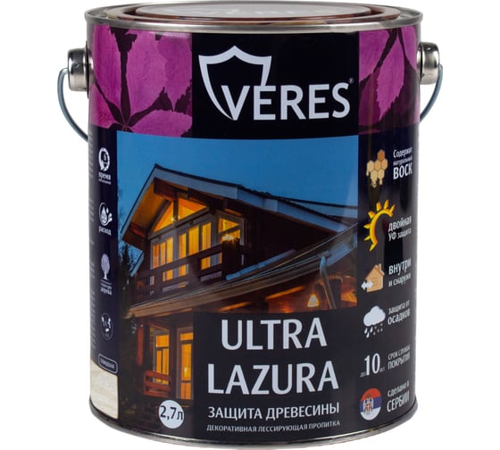 Изображение товара Пропитка Veres Ultra Lazura №12 белый 2.7 л 1/4 42045