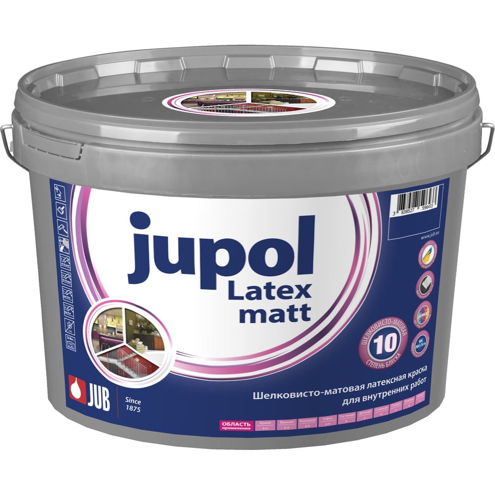 фото Матовая латексная краска jub jupol latex matt для внутренних работ база а 1001 5 л 1/2/72 48299