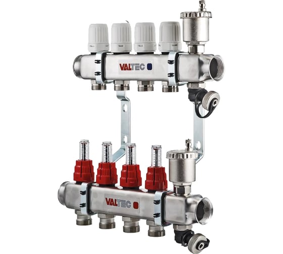 Изображение товара Коллекторная группа Valtec 1x11 выходов евроконус 3/4" нержавеющая сталь со встроенными расходомерами в сборе VTc.586.EMNX.0611