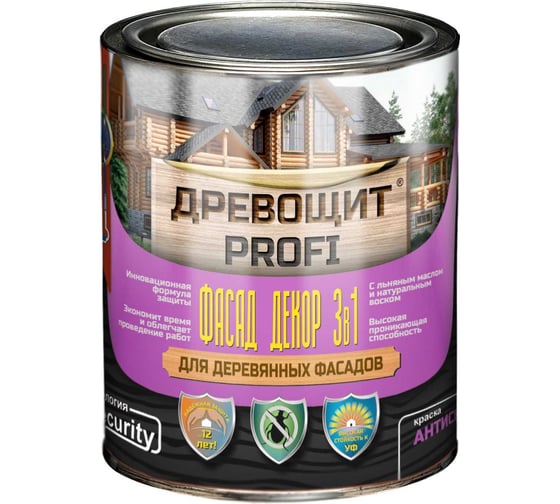 Изображение товара Краска-антисептик с защитой от плесени и грибка Красковия Древощит profi «фасад декор 3в1» махагон 0,7 кг ER-00005613