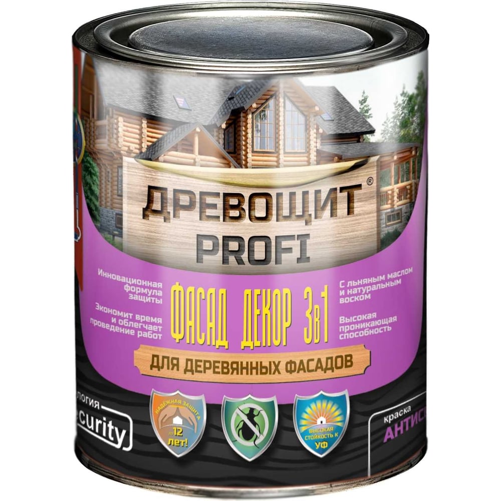 Изображение товара Краска-антисептик Древощит profi фасад декор 3в1 палисандр 0,7 кг