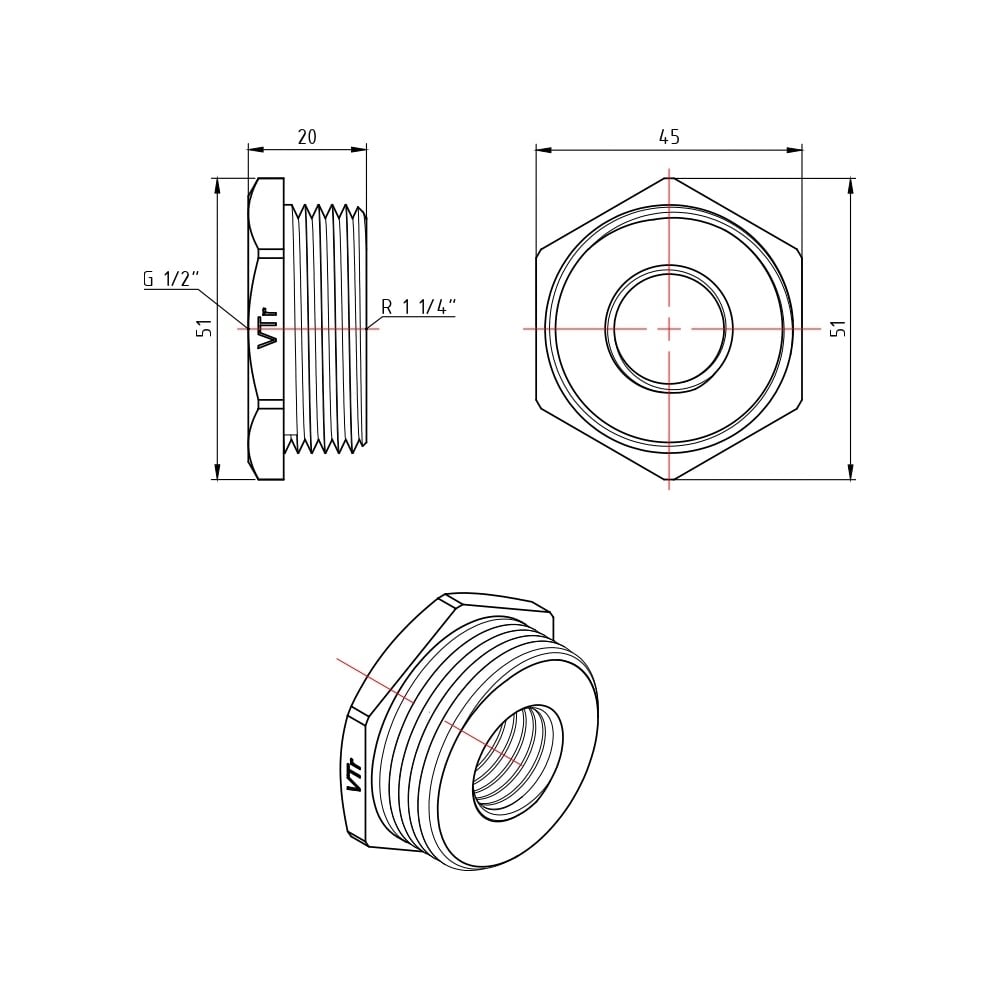 фото Футорка valtec наружная-внутренняя резьба 1 1/4"x1/2" vtr.581.n.0704