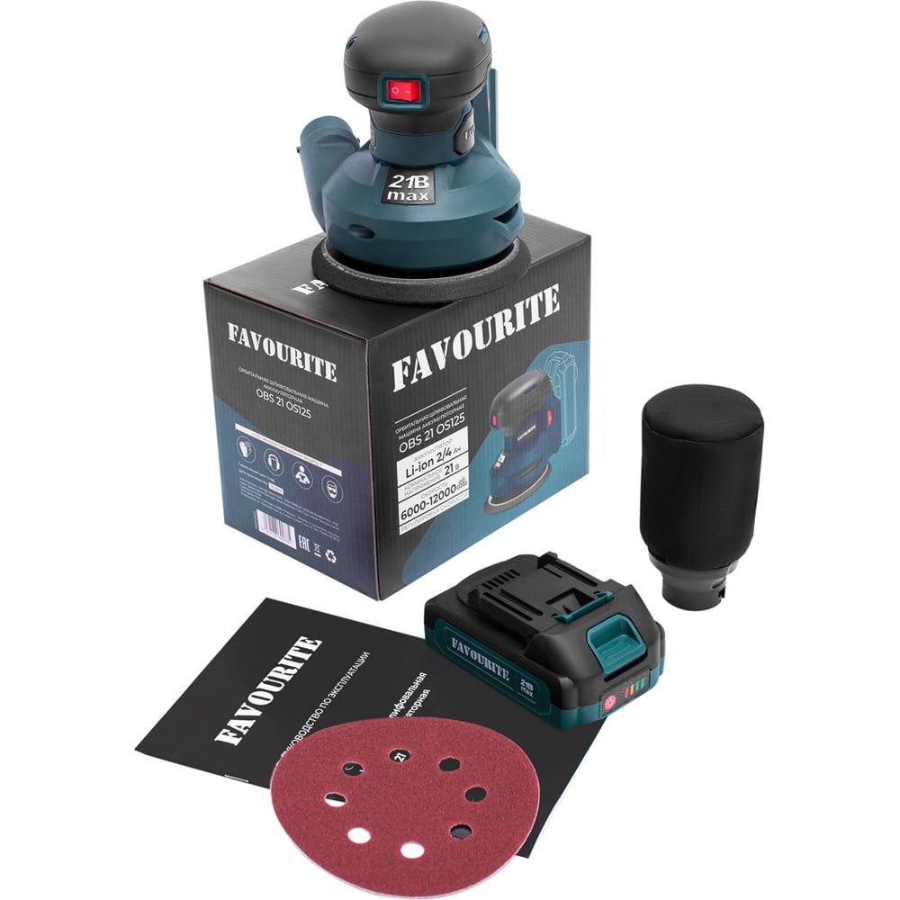 Изображение товара Орбитальная аккумуляторная шлифмашина FAVOURITE OBS 21 OS125 21В, 2/4Ач 150012521
