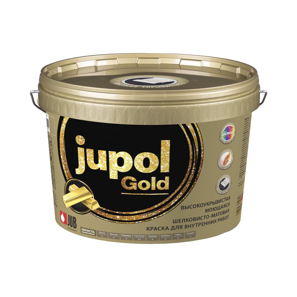 фото Моющаяся краска jub jupol gold для внутренних работ база в 2000 9.5 л 1/44 48293