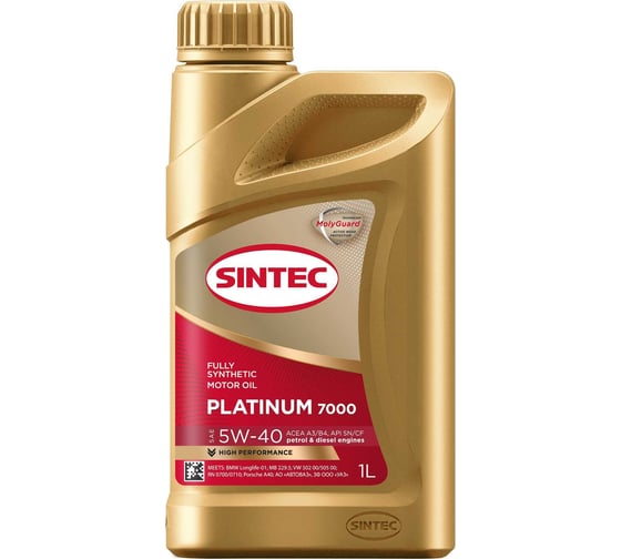 Изображение товара Моторное масло Sintec PLATINUM 7000 5W-40, SN/CF, синтетическое, 1 л 600138