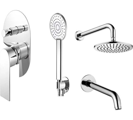 Изображение товара Встраиваемая система для душа GOLDEN FOX Broads декоративная планка, маховик, излив, тропическая и ручная лейка, держатель для лейки и система смешивания 10066-FOX