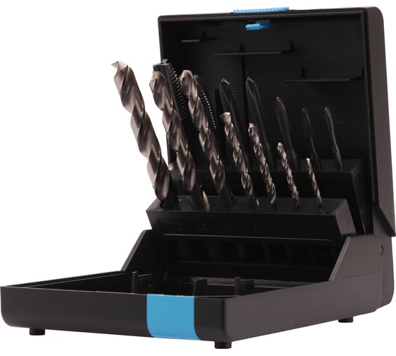 Изображение товара Набор машинных метчиков VOLKEL M3-M12 HSSE-VAP DIN371/376 (+ сверла) 14 предметов V47858