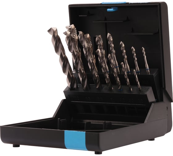 Изображение товара Набор машинных метчиков VOLKEL M3-M12 HSSE DIN371/376 (+ сверла) 14 предметов V47867