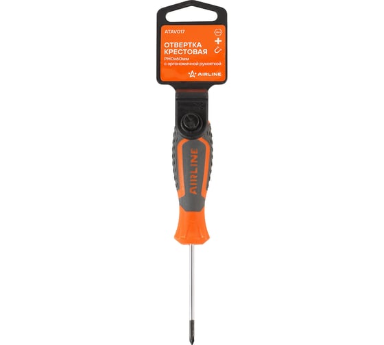 Изображение товара Крестовая отвертка Airline PH0x60 мм, с эргономичной рукояткой, магнитная, пластиковый подвес ATAV017