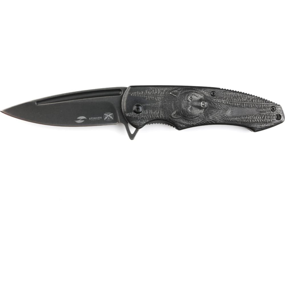 фото Нож stinger 82.5 мм, чёрный с медведем fk-s063gy