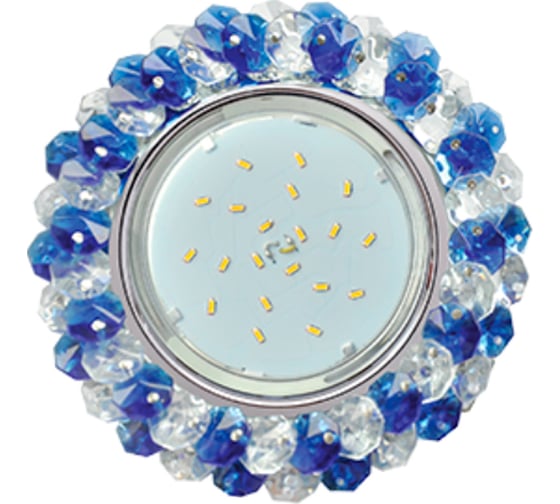 Изображение товара Светильник Ecola Gx53 h4 5341 glass круглый, с хрусталиками, прозрачный и голубой /хром 56x120 (к+) FL53RYECB