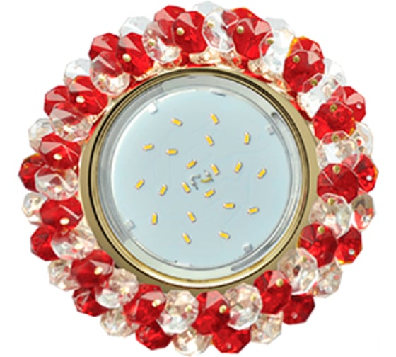 Изображение товара Светильник Ecola Gx53 h4 5341 glass круглый, с хрусталиками, прозрачный и рубин /золото 56x120 (к+) FR53RYECB