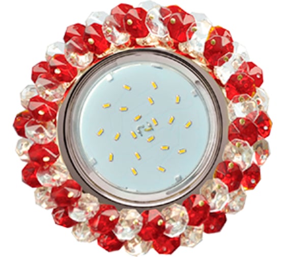 Изображение товара Светильник Ecola Gx53 h4 5341 glass круглый, с хрусталиками, прозрачный и рубин /хром 56x120 (к+) FS53RYECB