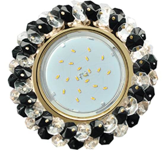 Изображение товара Светильник Ecola Gx53 h4 5341 glass круглый, с хрусталиками, прозрачный и черный /золото 56x120 (к+) FG53RYECB