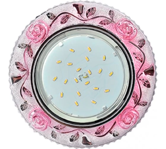 Изображение товара Встраиваемый светильник Ecola Gx53 h4 ld7071 искристый, с подсветкой "розы" прозрачный и розовый / хром 35x125 (к+) FP53CREFB