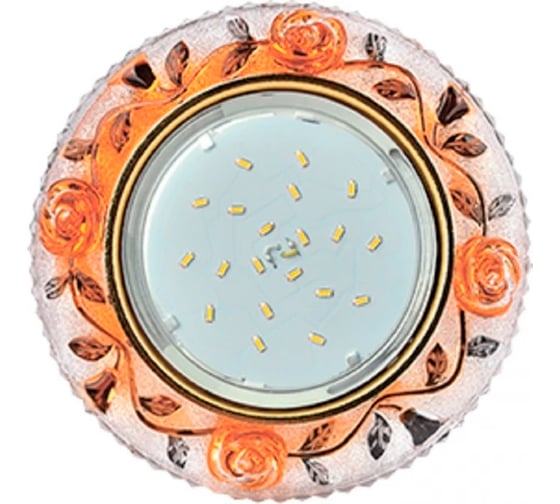 Изображение товара Встраиваемый светильник Ecola Gx53 h4 ld7071 искристый, с подсветкой "розы" прозрачный и янтарь / золото 35x125 (к+) FO53GREFB