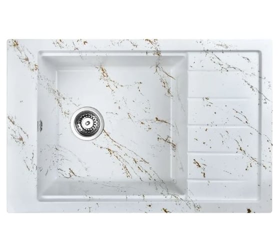 Изображение товара Мойка для кухни из искусственного камня WISENT мрамор бело-золотой (беларусь) 510x780x220 WB28-13/WGER013