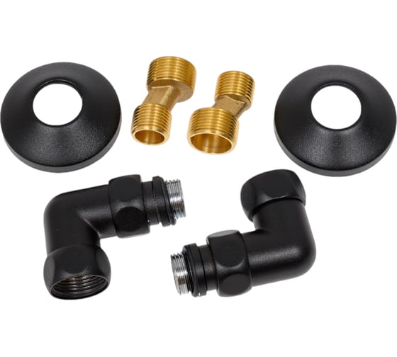 Изображение товара Комплект подключения Aquatek 2 шт.: уголок со сгоном 3/4x1/2, эксцентрик, отражатель, цвет черный муар 00000133232