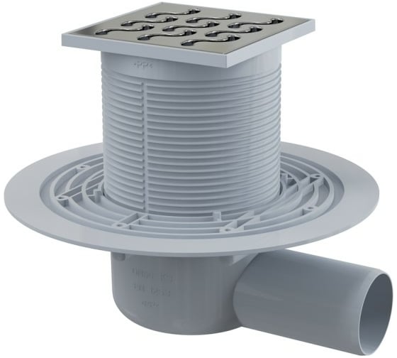 Изображение товара Регулируемый трап с гидрозатвором Alcadrain APV102 50 мм, с нержавеющей решеткой 105х105 мм APV102 00033656