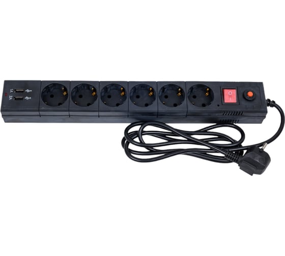 Изображение товара Сетевой фильтр BURO BU-SP1.8_USB_2A-B 1.8м (6 розеток) черный (коробка) 992310