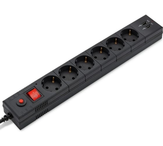 Изображение товара Сетевой фильтр BURO BU-SP3_USB_2A-B 3м (6 розеток) черный (коробка) 992313
