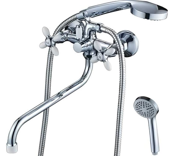 Изображение товара Смеситель для ванны GOTA ROCIO Oliva с двумя рукоятками, с S-образным изливом 30 см, с цветными ручками, белый 334441-GOTA