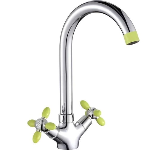 Изображение товара Смеситель для кухни GOTA ROCIO Oliva с двумя рукоятками, с высоким изливом, цветные ручки, салатовый 333344-GOTA
