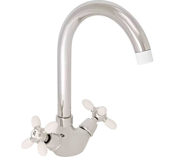 Изображение товара Смеситель для кухни GOTA ROCIO Oliva с двумя рукоятками, с высоким изливом, цветные ручки, белый 333341-GOTA