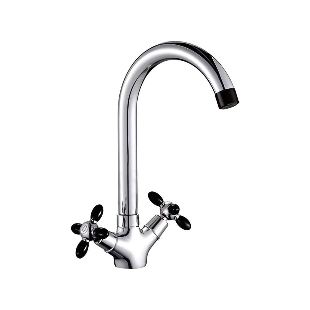 Изображение товара Смеситель для кухни GOTA ROCIO Oliva с двумя рукоятками, с высоким изливом, цветные ручки, черный 333342-GOTA