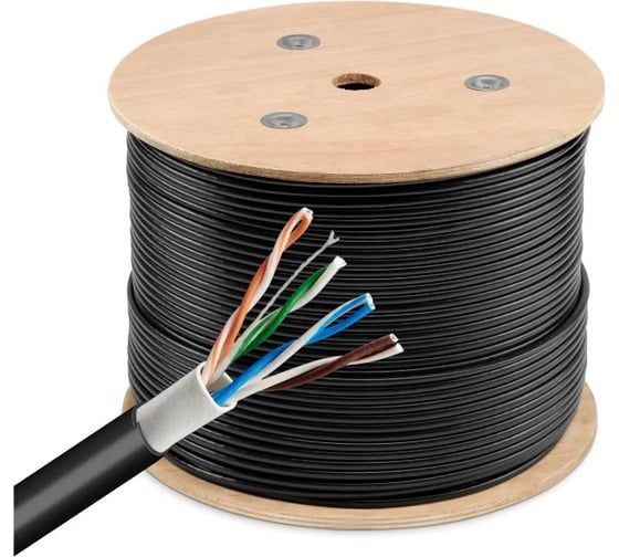 Изображение товара Кабель сетевой BURO UTP 4 пары cat5E solid 0.50мм CCA 305м черный outdoor 1505203