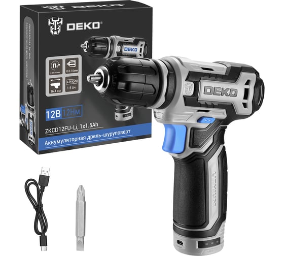 Изображение товара Аккумуляторная дрель-шуруповерт DEKO ZKCD12FU-Li, 12В, 1x1.5Ач 063-4141