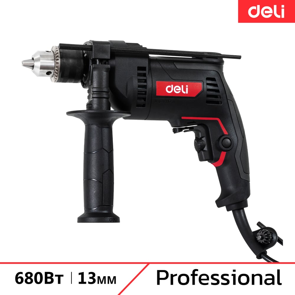 Изображение товара Профессиональная ударная дрель DELI DE-CZ13-1E 650 Вт реверс ударная для кирпича и дерева