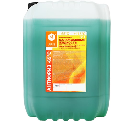 Изображение товара Охлаждающая жидкость для двигателя автомобиля APIS Антифриз-65 G11 зеленый 10 кг RUZ-004-0008