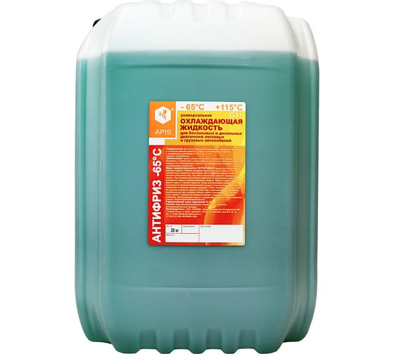 Изображение товара Охлаждающая жидкость для двигателя автомобиля APIS Антифриз-65 G11 зеленый 20 кг RUZ-004-0009