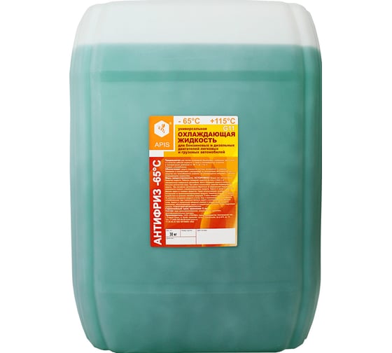 Изображение товара Охлаждающая жидкость для двигателя автомобиля APIS Антифриз-65 G11 зеленый 30 кг RUZ-004-0012