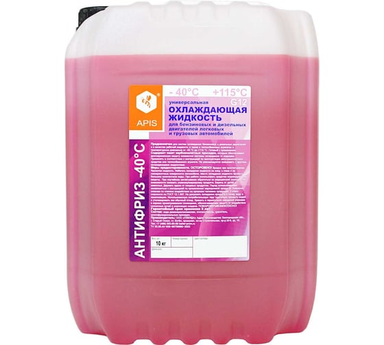 Изображение товара Охлаждающая жидкость для двигателя автомобиля APIS Антифриз-40 g12, красный 10 кг RUZ-005-0008