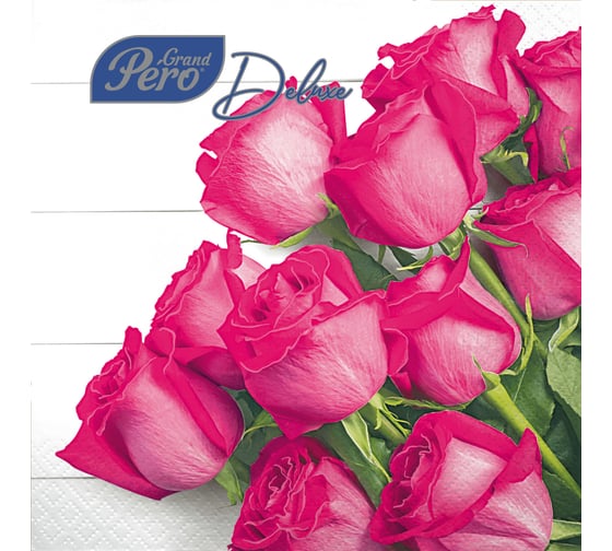 Изображение товара Салфетка бумажная GrandPero deluxe 33x33 см розы 3 слоя 20 листов х 12 2302