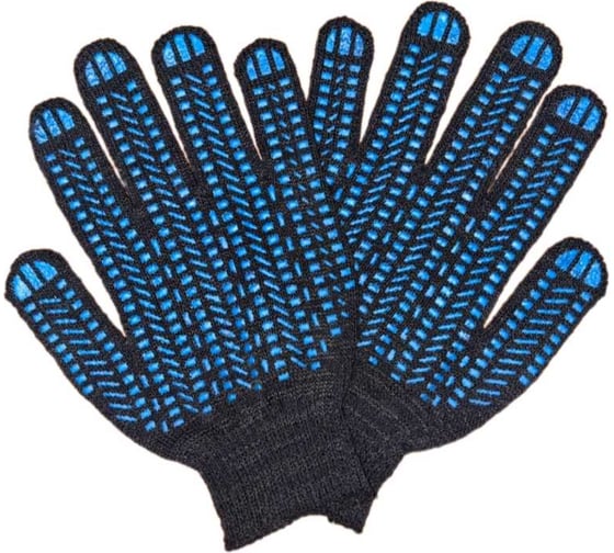 Изображение товара Трикотажные перчатки ПРОМПЕРЧАТКИ с ПВХ "протектор", 4 нити, 10 класс, черные, 100 пар в упаковке ПП-25210/100