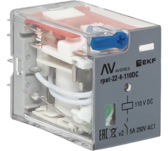 Изображение товара Реле промежуточное EKF с кнопкой и мех. Индикацией RPAt 22/4 5A 110В DC AVERES rpat-22-4-110DC