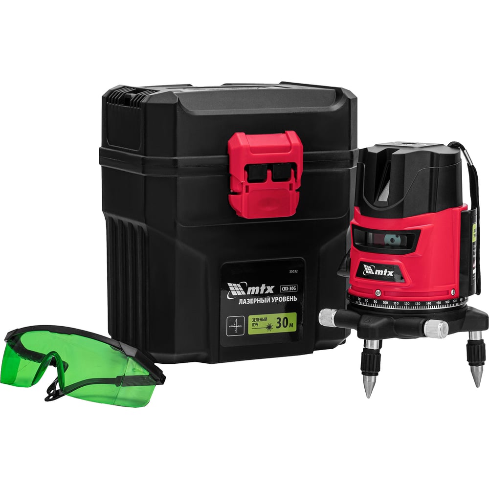 Изображение товара Лазерный уровень MTX crx-30g, 30 м, зеленый луч, батарейки, резьба 5/8" 35032