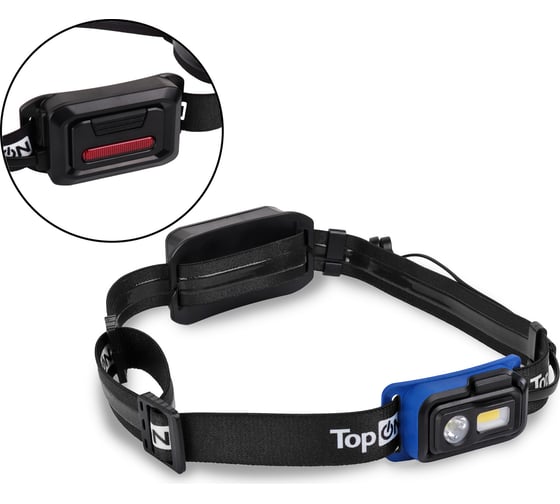Изображение товара Налобный фонарь TopOn LED 3 Вт 250 лм 3.7 В 1.5 Ач 5.55 Втч, 3 режима, регулировка наклона, красный свет, опозновательный свет, IP54 TOP-MX04BL